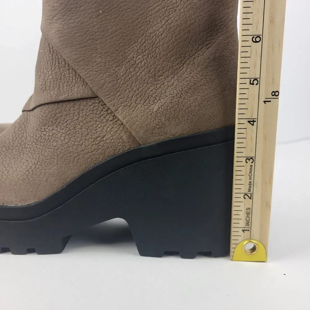 Eileen Fisher Tan Taupe Leather Lug Platform Ankle Booties Boots Size 11